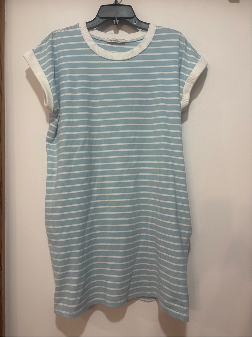 Zenana Outfitters Light Blue & White Striped Short Sleeve Dress